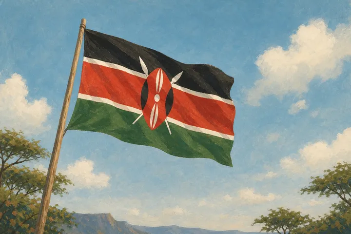 Mchoro: bendera ya Kenya ikipepea dhidi ya anga ya buluu